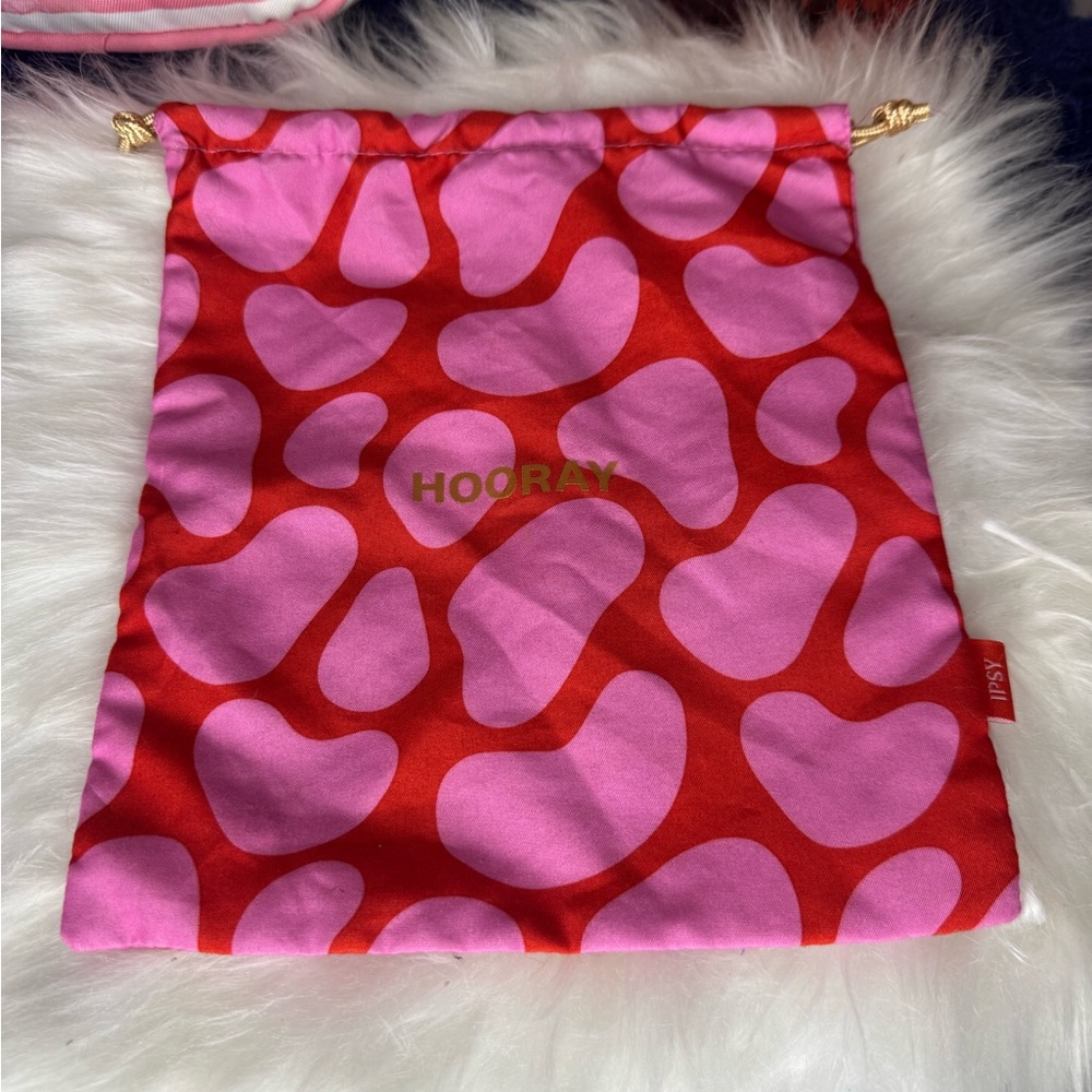 Ipsy Pink and Red Drawstring Pouch Bag